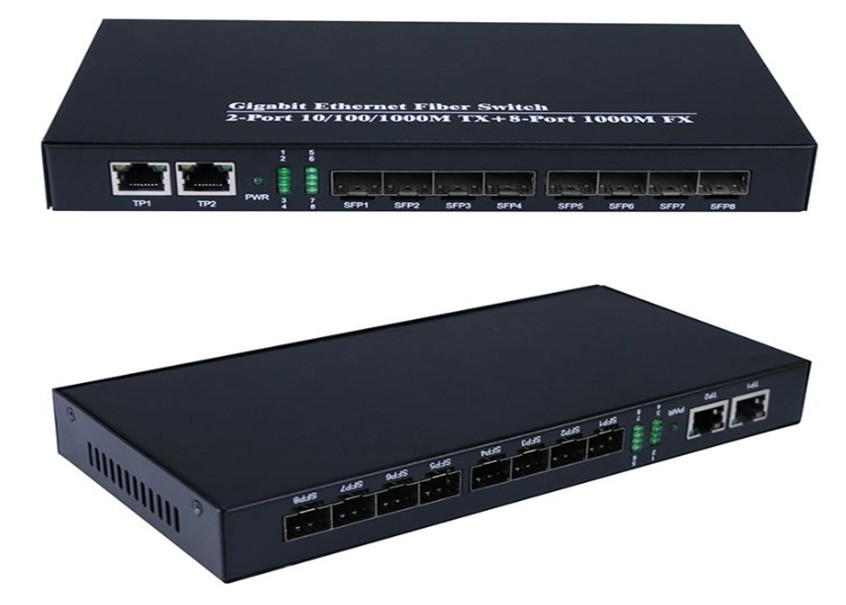 ギガビットイーサネットファイバースイッチ 1.25Gbps 8 SFPファイバーポート 2 RJ45ポート